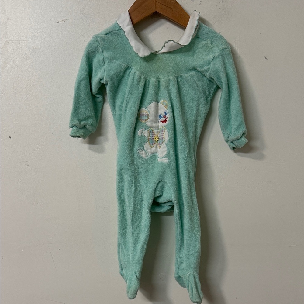 Carter's Mint Green Footie with Elephant Design 1980’s